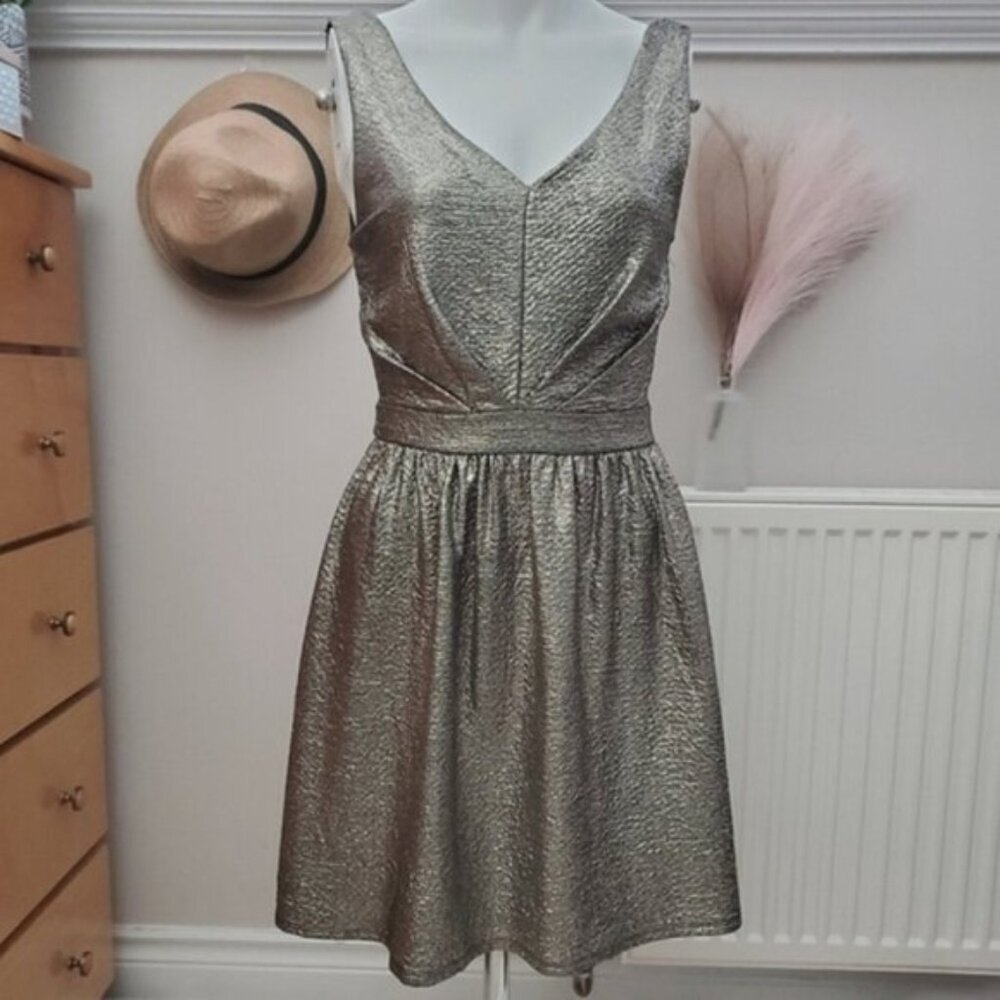 EVENING- One Clothing- Warm Silver-Metallic Skater Pleated Party Dress- Small